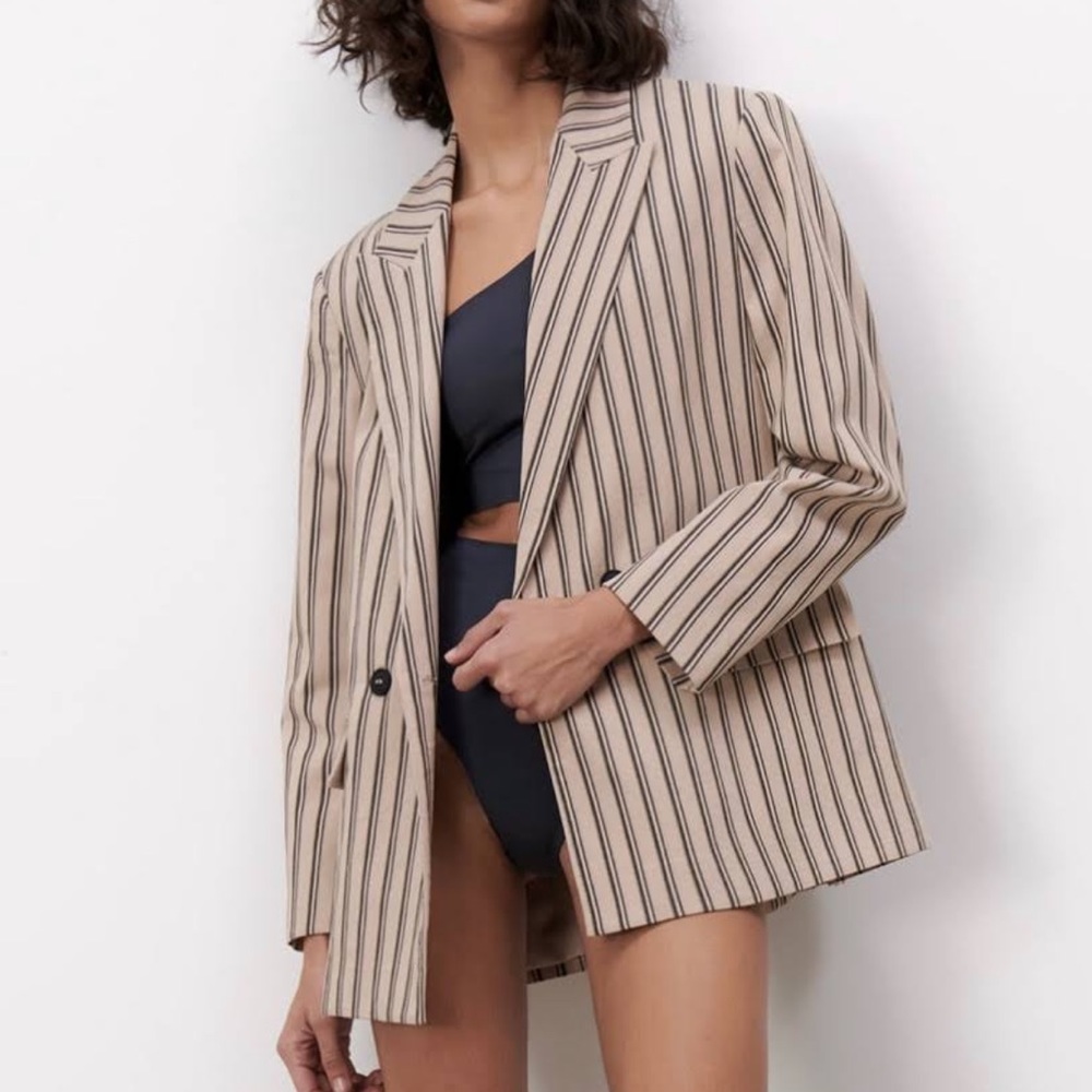 Zara nwt oversized double breasted stripe blazer
